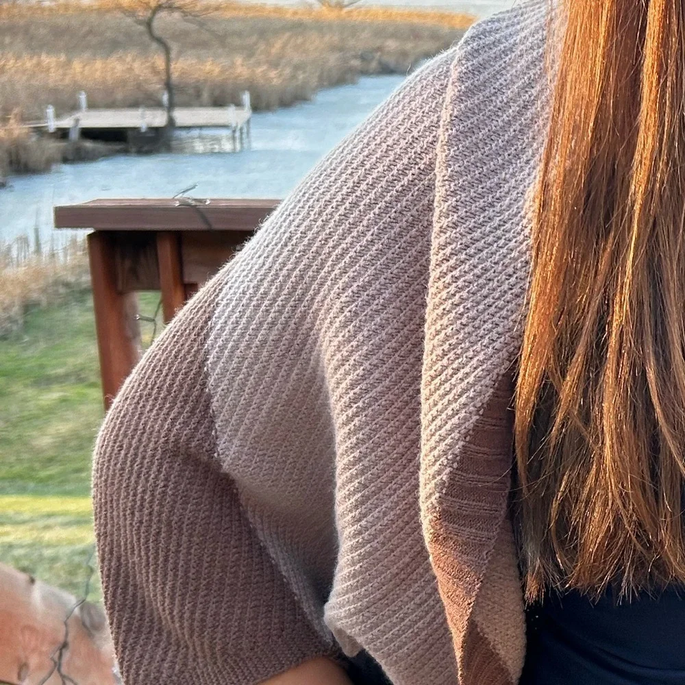 Sand/blue/brown Colorblock Dolman Sleeve Cocoon Cardigan one size shall